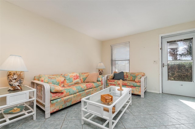 living room featuring light tile patterned floors