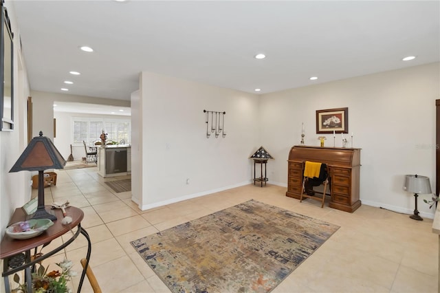 office area with light tile patterned floors