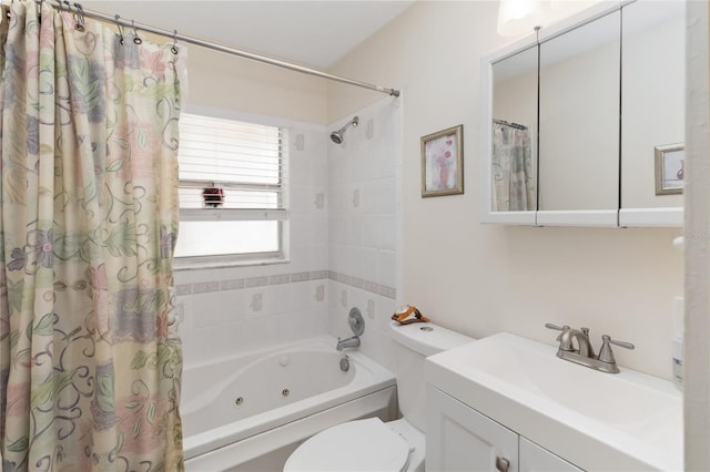 full bathroom featuring vanity, toilet, and shower / bath combo with shower curtain