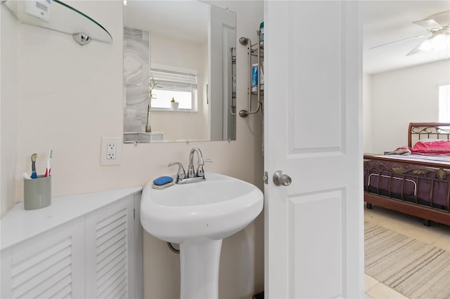 bathroom with ceiling fan