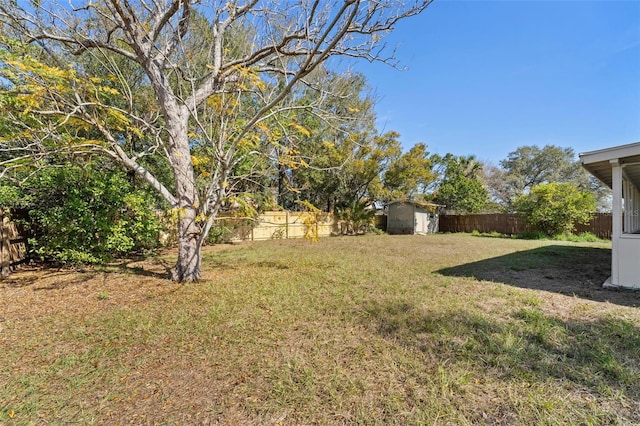 view of yard with a storage shed