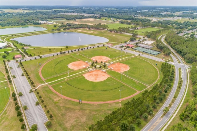 aerial view with a water view