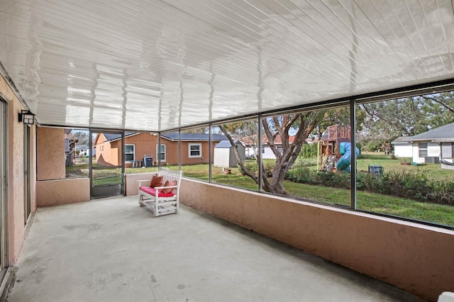 view of unfurnished sunroom