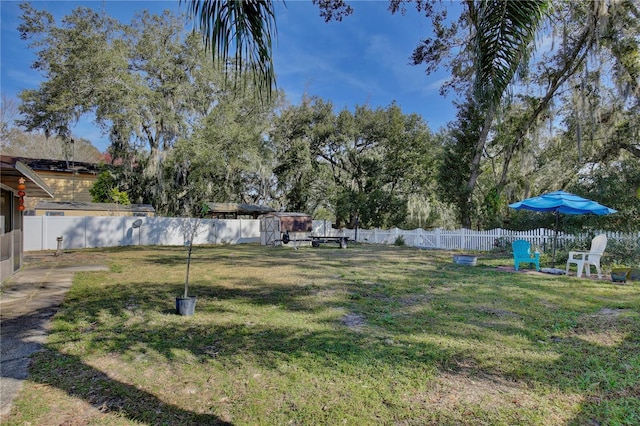 view of yard featuring a fenced backyard