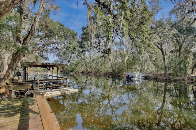 view of dock featuring a water view