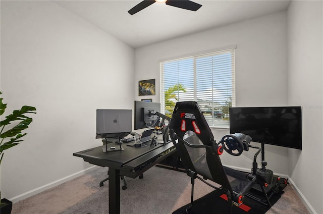 office with ceiling fan and carpet floors