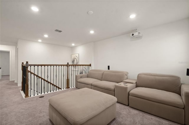 living room featuring light colored carpet