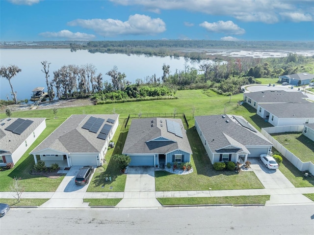 bird's eye view featuring a water view