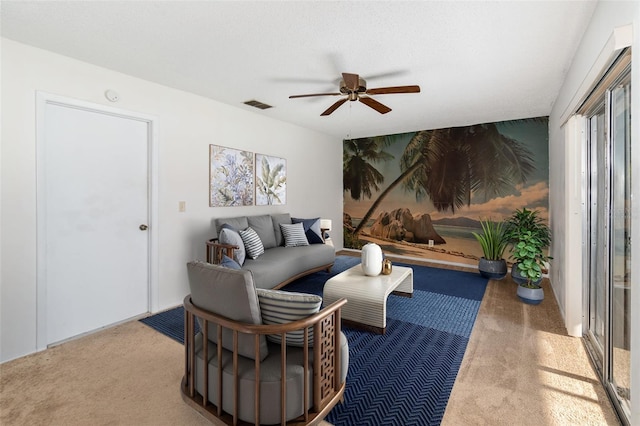306 Loch Low Dr, Sanford, FL 32773 - carpeted living room with ceiling fan and a textured ceiling
