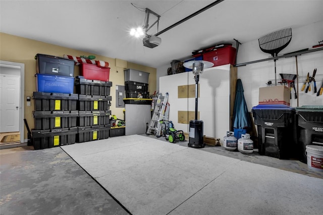 garage with a garage door opener