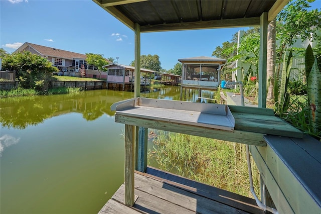 dock area with a water view