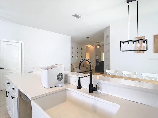 room details with sink, dishwasher, and ceiling fan