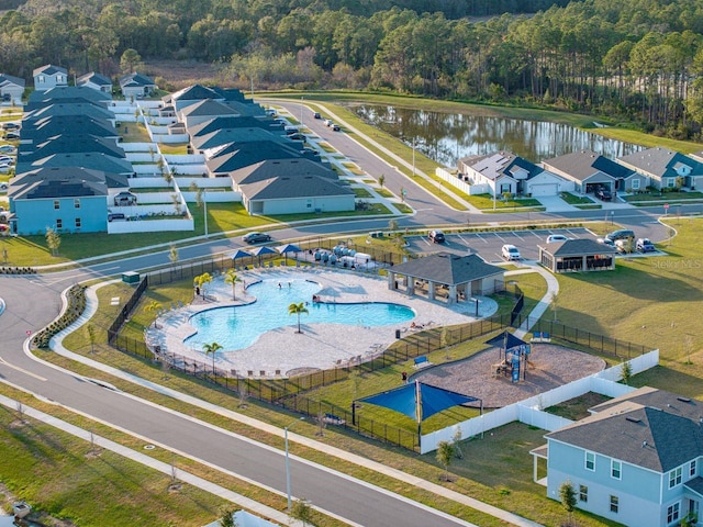 drone / aerial view featuring a water view