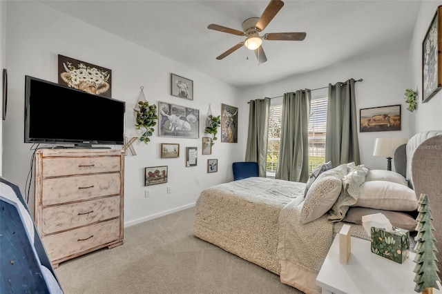 bedroom featuring ceiling fan and carpet flooring