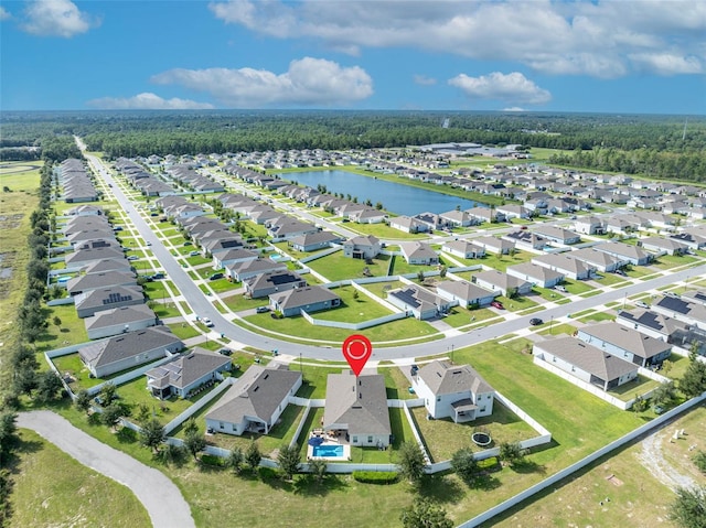 bird's eye view featuring a water view