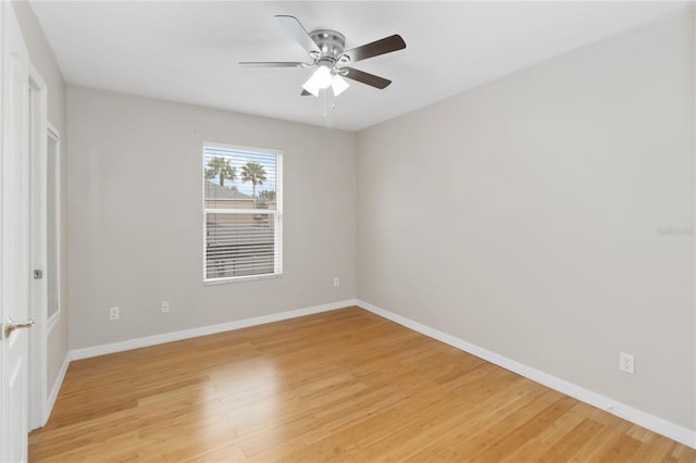 unfurnished room featuring ceiling fan and light hardwood / wood-style flooring