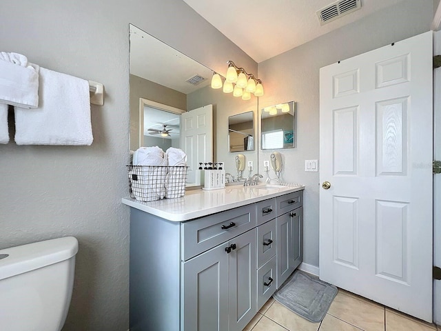 bathroom featuring vanity, toilet, and tile patterned flooring