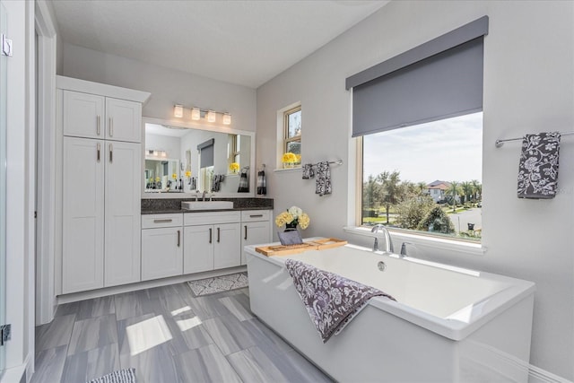 bathroom with vanity and a tub to relax in