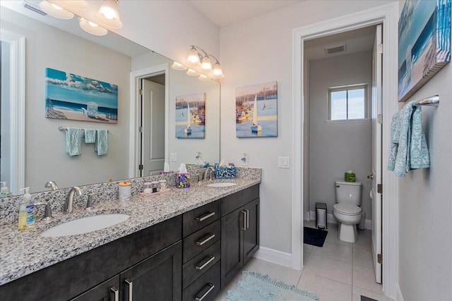 bathroom with tile patterned floors, toilet, and vanity