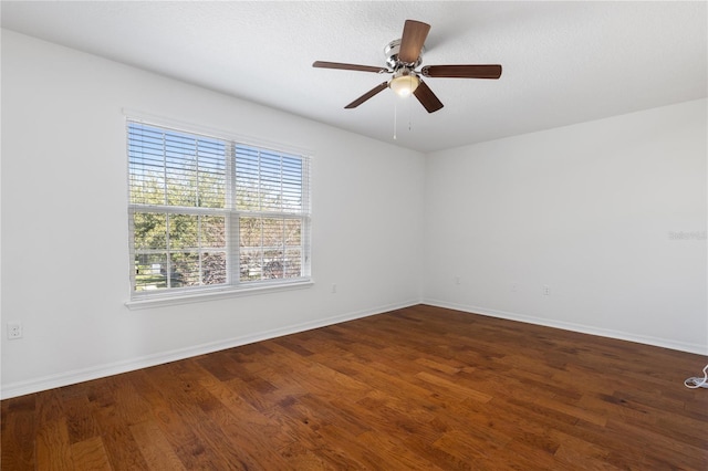 empty room with hardwood / wood-style floors, a textured ceiling, and ceiling fan