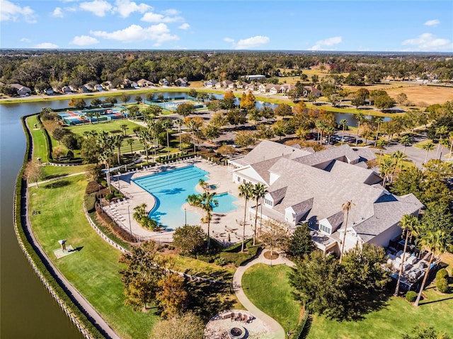 8456 Norwich Way, Mount Dora, FL 32757 - drone / aerial view of a large body of water, a pool area, and a tree filled landscape