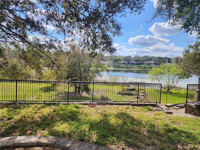 view of yard with a water view