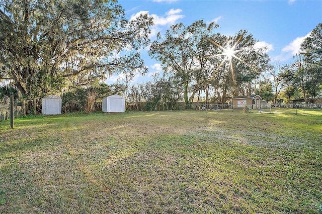 view of yard with a shed