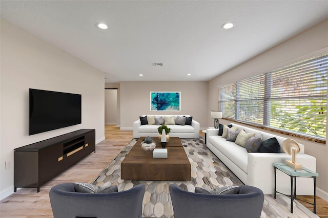 living room with light wood-type flooring