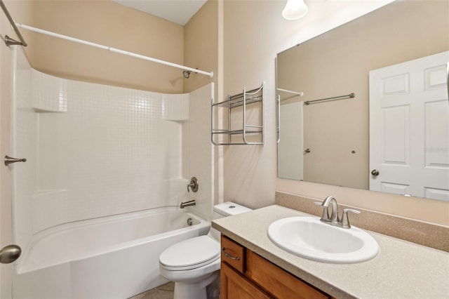 full bathroom with vanity,  shower combination, and toilet