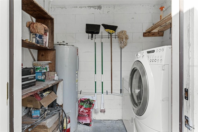 washroom with washer / dryer and water heater