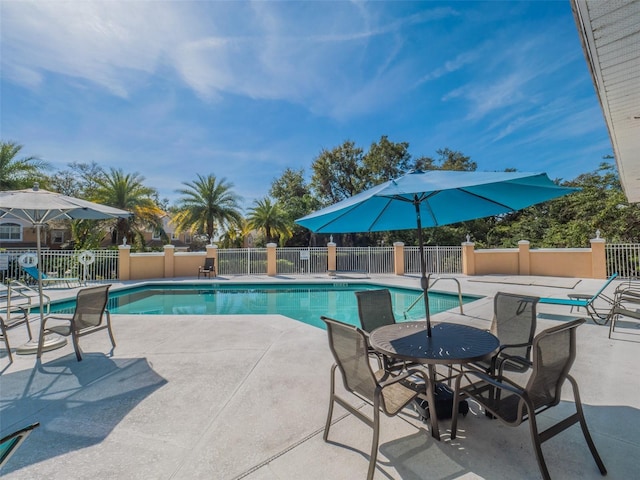 view of swimming pool featuring a patio area