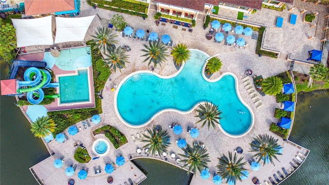 aerial view with a water view