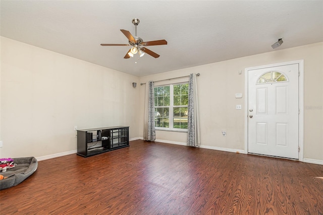 foyer featuring dark hardwood / wood-style floors and ceiling fan