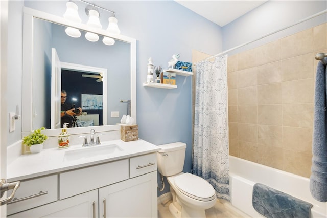 full bathroom featuring vanity, toilet, and shower / bath combo with shower curtain