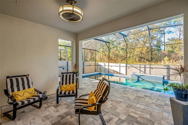 view of patio / terrace with a fenced in pool and a lanai