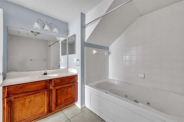 bathroom featuring vanity, bathtub / shower combination, and tile patterned floors