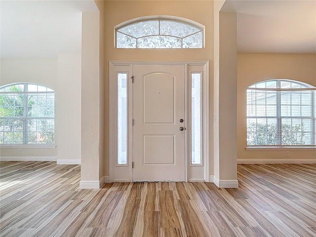 foyer with plenty of natural light and light hardwood / wood-style floors