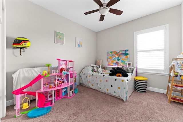 bedroom with carpet flooring and ceiling fan
