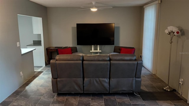 living room featuring ceiling fan