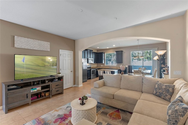 view of tiled living room