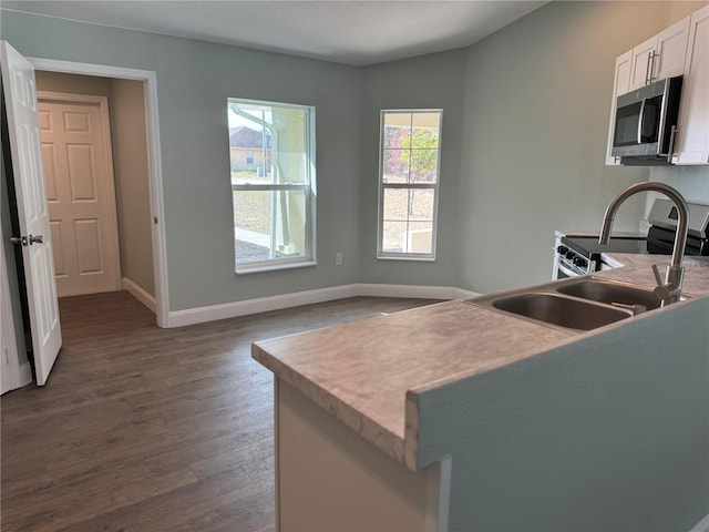 kitchen with white cabinetry, sink, stainless steel appliances, and dark hardwood / wood-style flooring