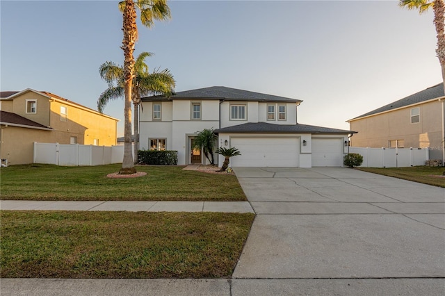 view of front property with a garage and a front lawn