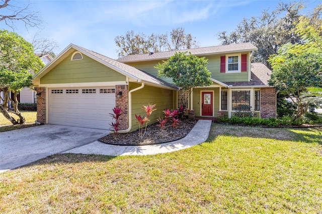 view of front of property featuring a garage and a front lawn