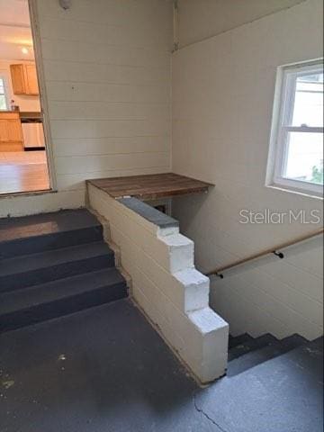 stairs with concrete flooring