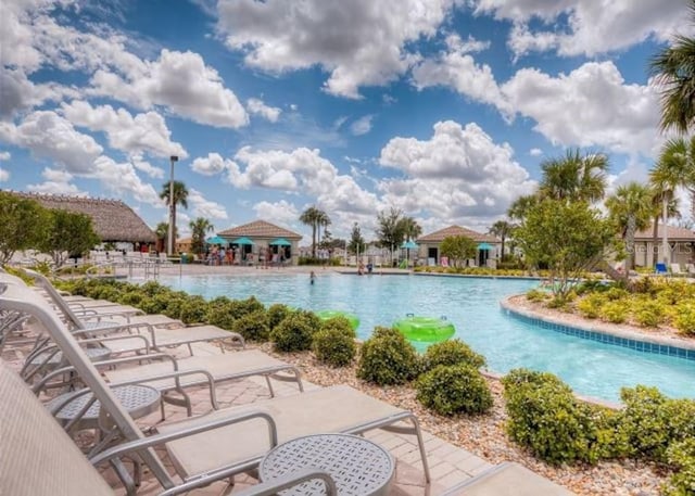 view of pool featuring a gazebo and a patio area