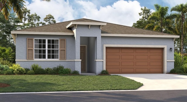 view of front of property with a garage and a front yard