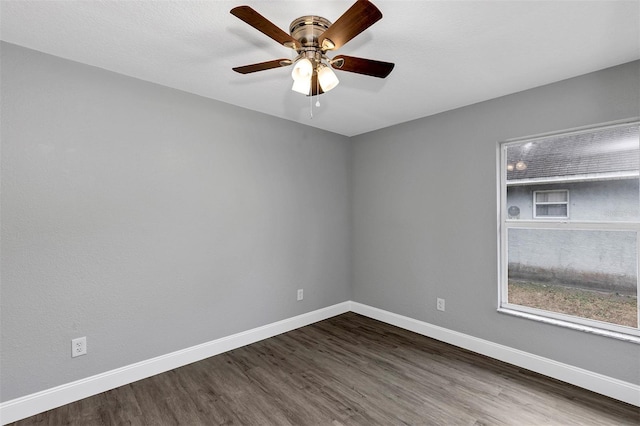 unfurnished room with wood-type flooring and ceiling fan