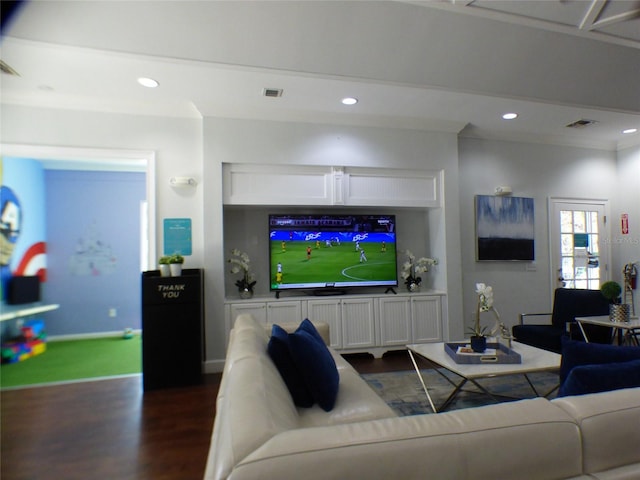 living room featuring dark hardwood / wood-style floors