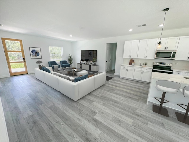 living room with light wood-type flooring