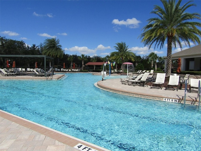 view of swimming pool featuring a patio